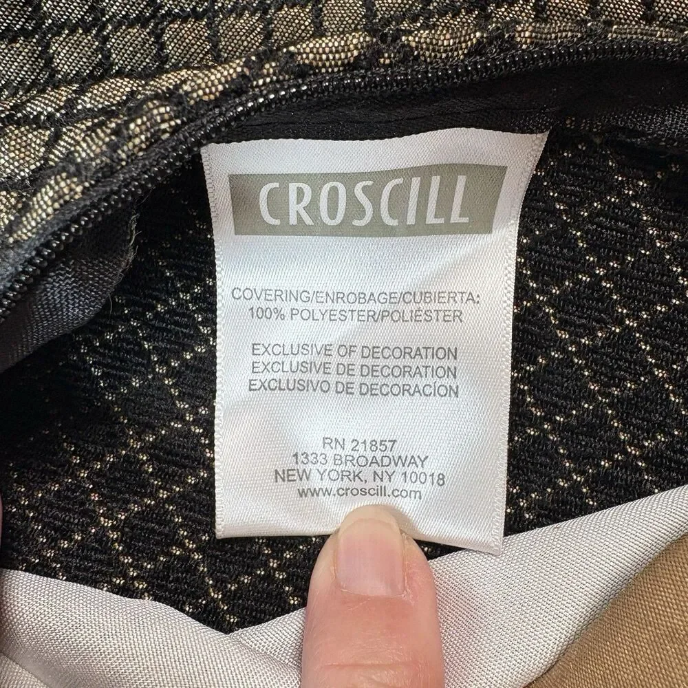 CROSCILL Pennington Euro Shams Set of 2 Black Gold Damask Regal Ornate 26x26 Zip